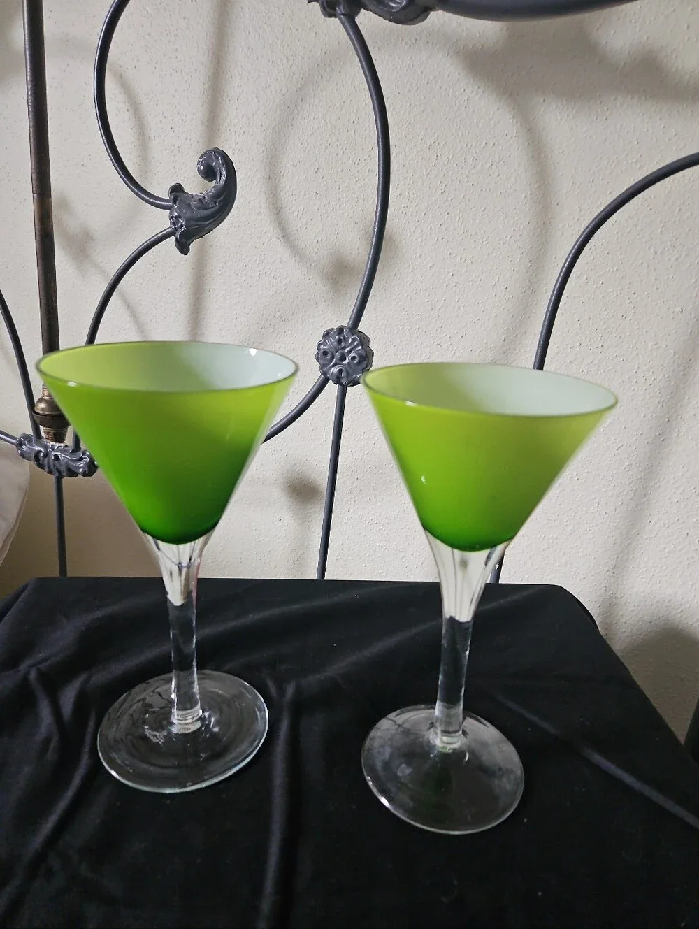 Vtg Pier One MCM Style Green cased Cocktail Glasses Martini Margarita
